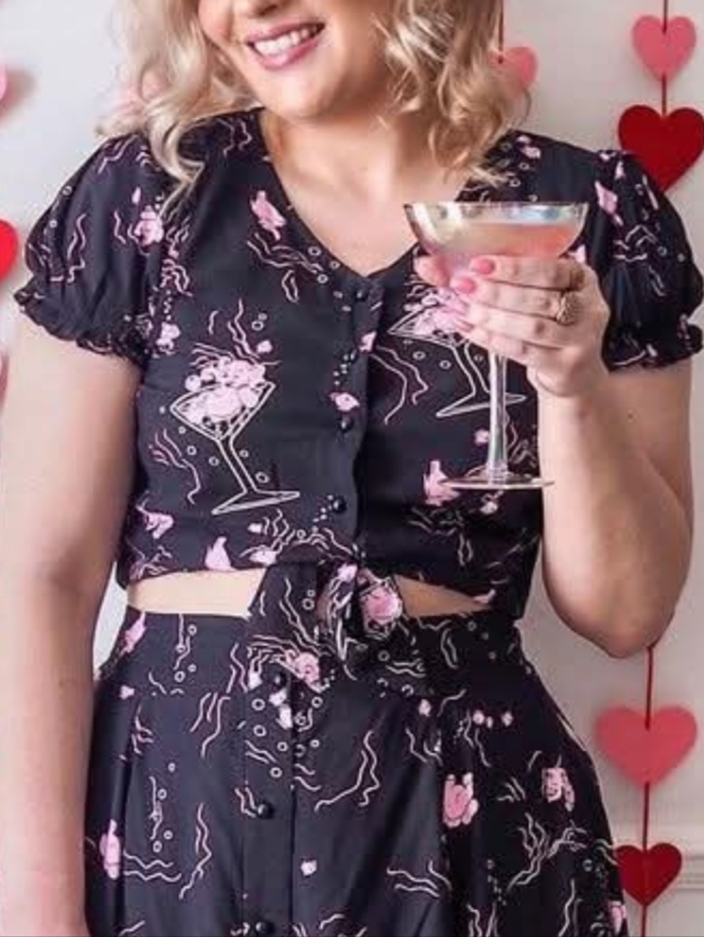 Collectif Tipsy Elephant Misty Blouse In Black And Pink